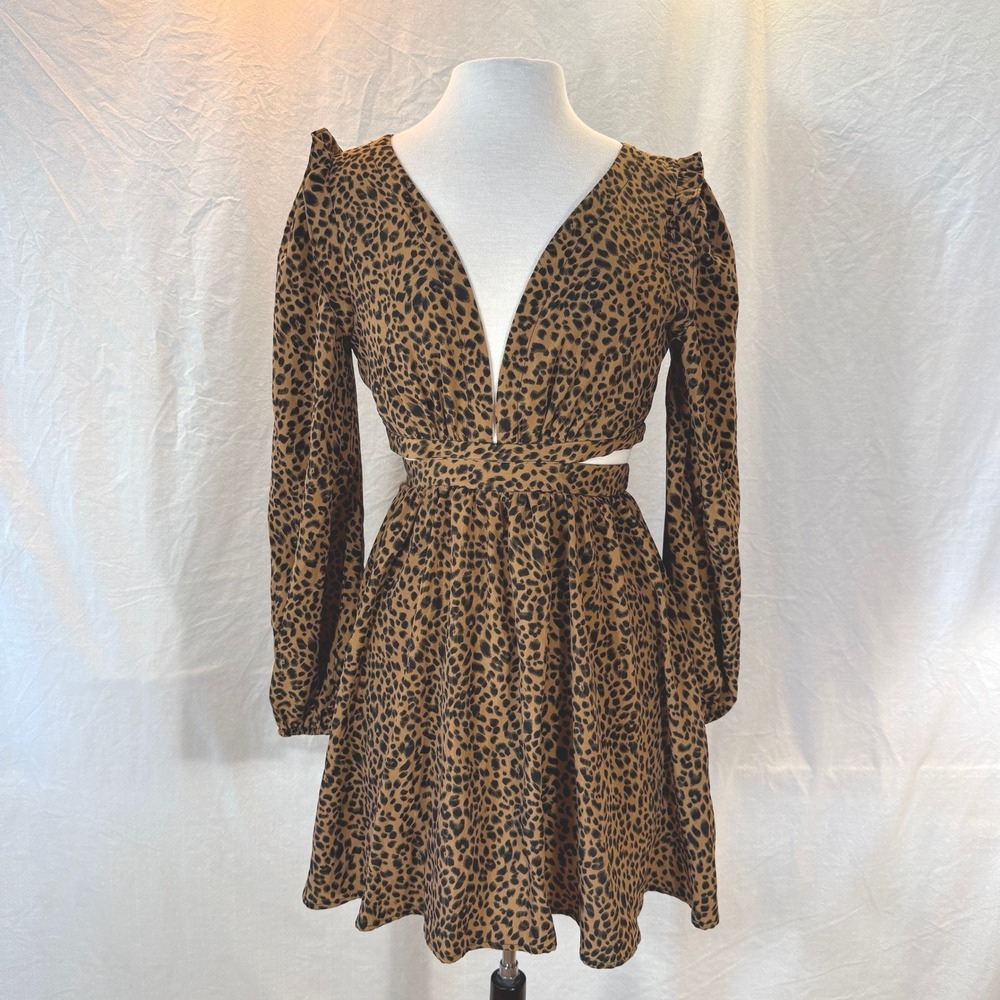 Shein Leopard Print Cutout Open Tie Back Mini Dress M EUC Indie Sleaze